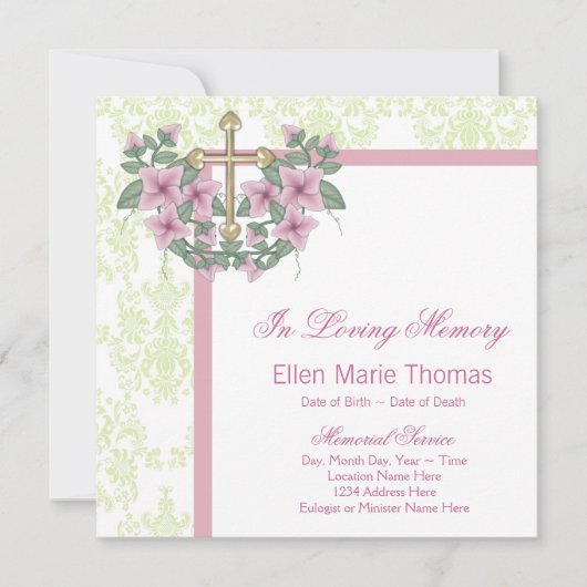 Roze Rozenkruis in liefdevolle herinnering Kaart (Voorkant)