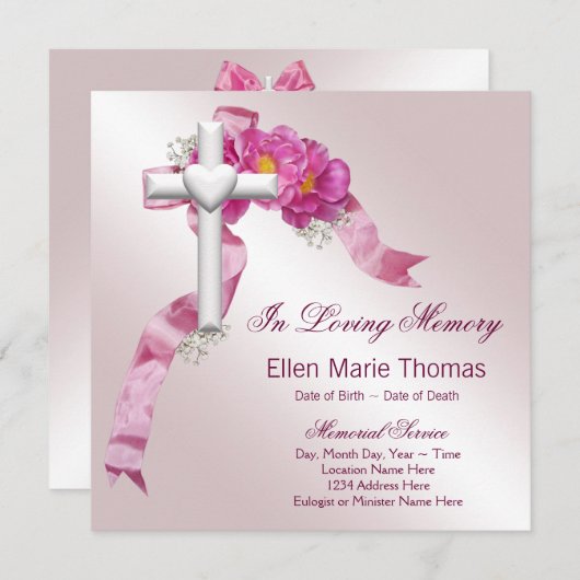 Roze Rozenkruis in liefdevolle herinnering Kaart (Voorkant / Achterkant)