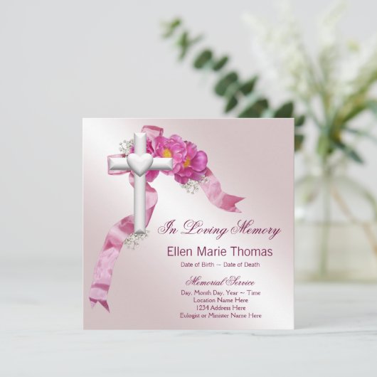 Roze Rozenkruis in liefdevolle herinnering Kaart (Staand voorkant)