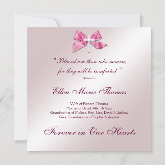 Roze Rozenkruis in liefdevolle herinnering Kaart (Achterkant)