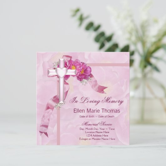 Roze Rozenkruis in liefdevolle herinnering Kaart (Staand voorkant)