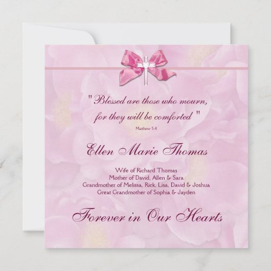 Roze Rozenkruis in liefdevolle herinnering Kaart (Achterkant)