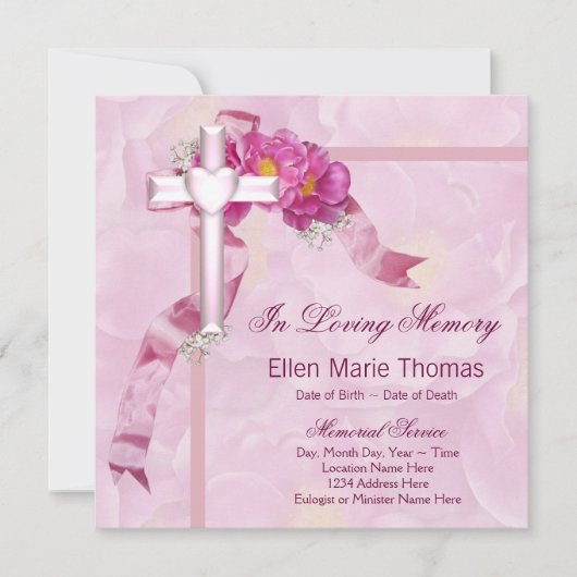 Roze Rozenkruis in liefdevolle herinnering Kaart (Voorkant)