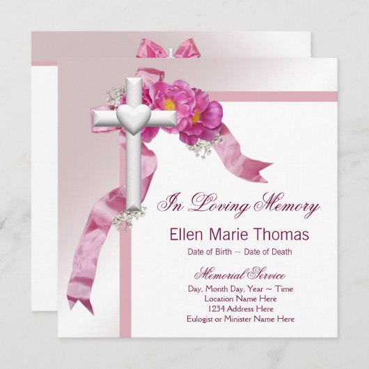 Roze Rozenkruis in liefdevolle herinnering Kaart (Voorkant / Achterkant)