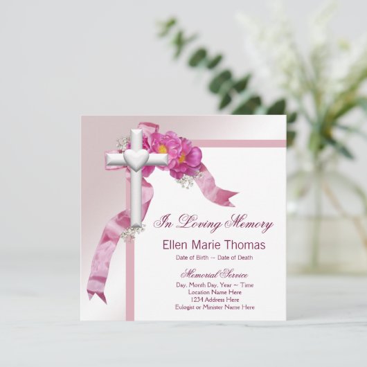 Roze Rozenkruis in liefdevolle herinnering Kaart (Staand voorkant)