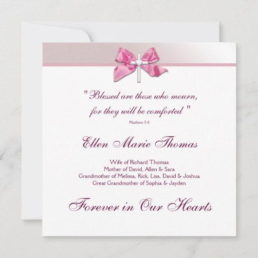 Roze Rozenkruis in liefdevolle herinnering Kaart (Achterkant)