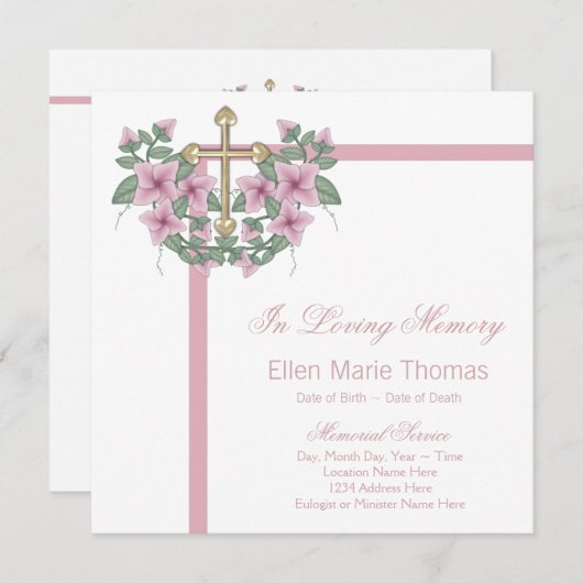 Roze Rozenkruis in liefdevolle herinnering Kaart (Voorkant / Achterkant)