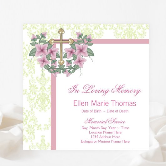 Roze Rozenkruis in liefdevolle herinnering Kaart