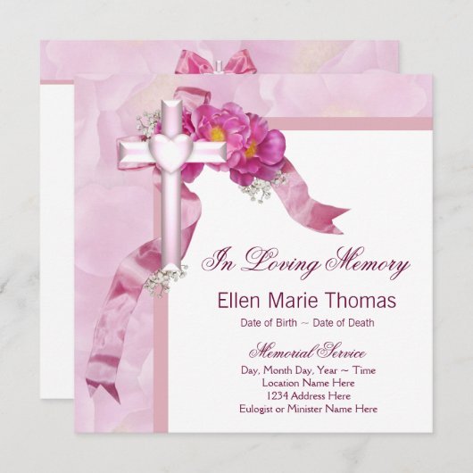 Roze Rozenkruis in liefdevolle herinnering Kaart (Voorkant / Achterkant)