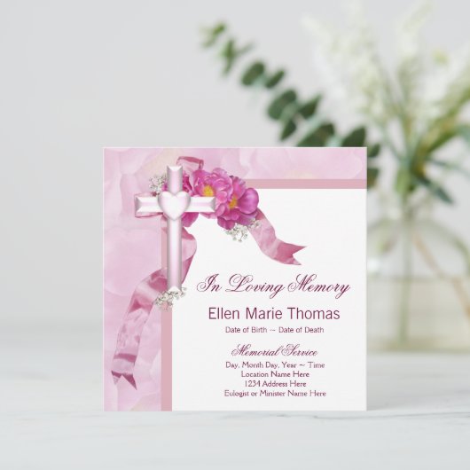 Roze Rozenkruis in liefdevolle herinnering Kaart (Staand voorkant)