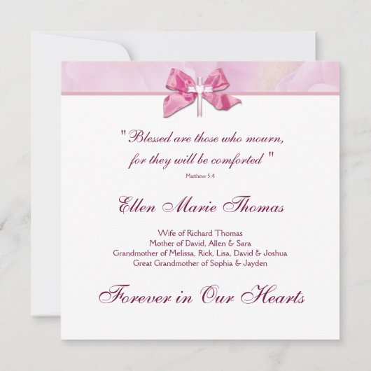 Roze Rozenkruis in liefdevolle herinnering Kaart (Achterkant)