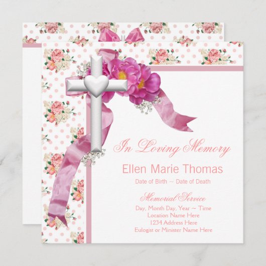 Roze Rozenkruis in liefdevolle herinnering Kaart (Voorkant / Achterkant)