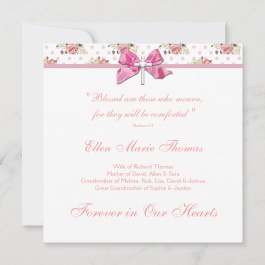 Roze Rozenkruis in liefdevolle herinnering Kaart (Achterkant)