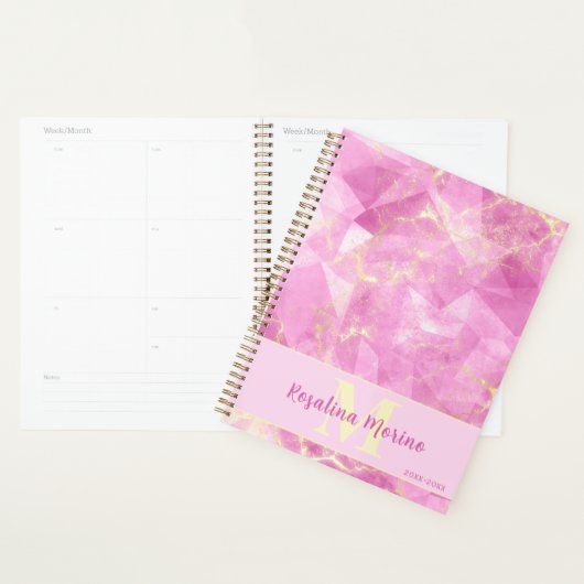 Roze Rozenkwarts geometrisch marmer met goud Planner (Display)