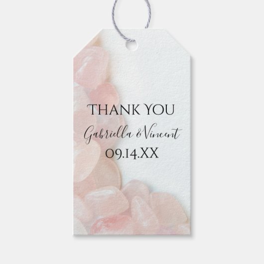 Roze Rozenkwarts op witte bruiloft gunst Labels Cadeaulabel (Voorkant)