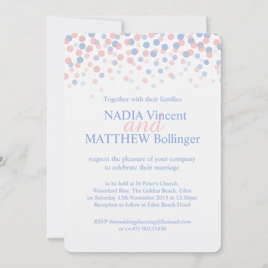 Roze rozenkwarts & sereniteit blauwe bruiloft uitn kaart (Achterkant)