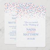 Roze rozenkwarts & sereniteit blauwe bruiloft uitn kaart (Voorkant / Achterkant)