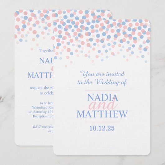 Roze rozenkwarts & sereniteit blauwe bruiloft uitn kaart (Voorkant / Achterkant)