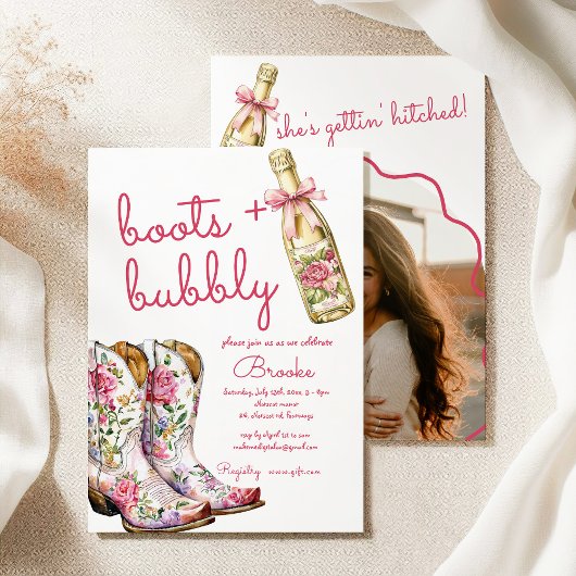 Roze rozenlaarzen en bubbelig Vrijgezellenfeest Kaart