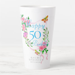 Roze Rozenlint 50e Verjaardag Latte Mok