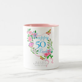 Roze Rozenlint 50e Verjaardag Tweekleurige Koffiemok