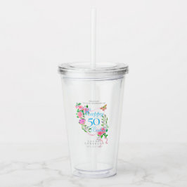 Roze Rozenlint 50ste Verjaardag Acryl Drinkbeker