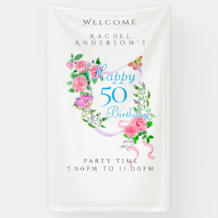 Roze Rozenlint 50ste Verjaardag Spandoek
