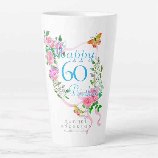 Roze Rozenlint 60e Verjaardag Latte Mok (Voorkant)