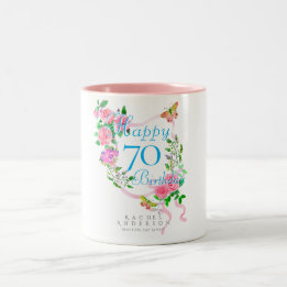 Roze Rozenlint 70e Verjaardag Tweekleurige Koffiemok
