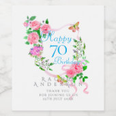Roze Rozenlint 70e Verjaardag Wijn Etiket (Enkel label)