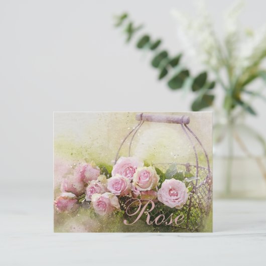 Roze rozenmandje briefkaart (Staand voorkant)