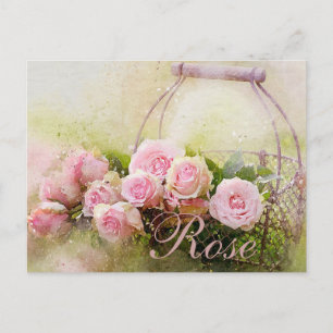 Roze rozenmandje briefkaart