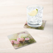 Roze rozenmandje kartonnen onderzetters (Insitu)