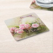 Roze rozenmandje kartonnen onderzetters (Schuin)