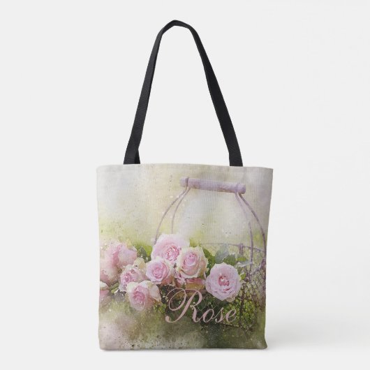 Roze rozenmandje tote bag (Achterkant)