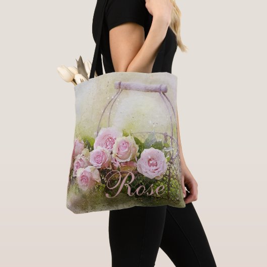 Roze rozenmandje tote bag (Dichtbij)