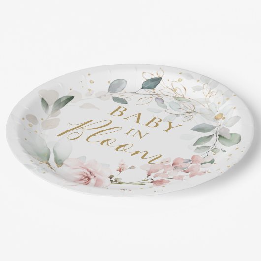 Roze rozenolie Baby shower Papieren Bordje (Gekanteld)