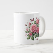 Roze rozenontwerp grote koffiekop (Voorkant rechts)