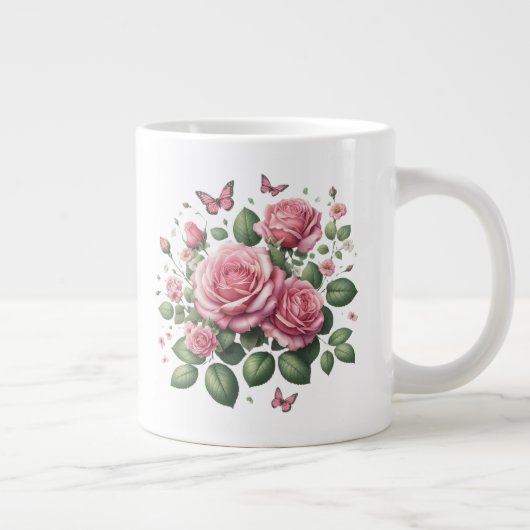 Roze rozenontwerp grote koffiekop (Rechts)