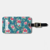 Roze rozenpatroon - Aangepast adres Bagagelabel (Voorkant horizontaal)