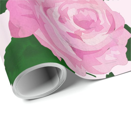 Roze rozenpatroon cadeaupapier (Rol Hoek)