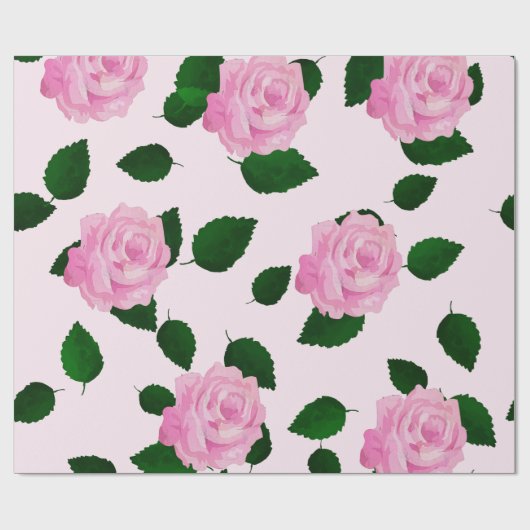 Roze rozenpatroon cadeaupapier (Vlak)
