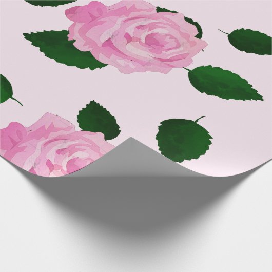 Roze rozenpatroon cadeaupapier (Hoek)