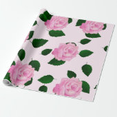Roze rozenpatroon cadeaupapier (Uitgerold)