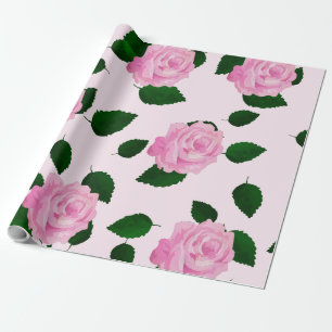 Roze rozenpatroon cadeaupapier