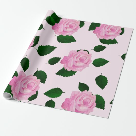 Roze rozenpatroon cadeaupapier (Uitgerold)