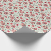  roze rozenpatroon cadeaupapier (Hoek)