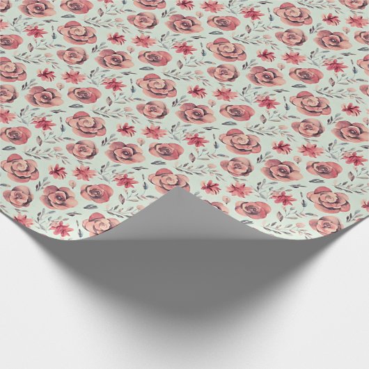  roze rozenpatroon cadeaupapier (Hoek)