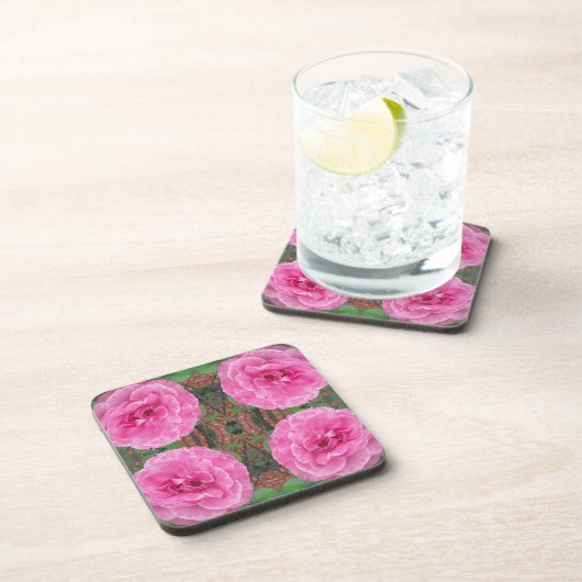 Roze Rozenpatroon Drankjes Onderzetter (Rechterzijde)