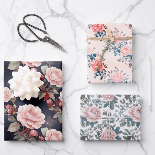 Roze rozenpatroon inpakpapier vel (Voorkant)
